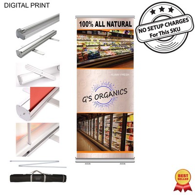 Premium Retractable Banner with Graphics, Stand and Bag, 33.5x79, Standard base, NO SETUP CHARGE